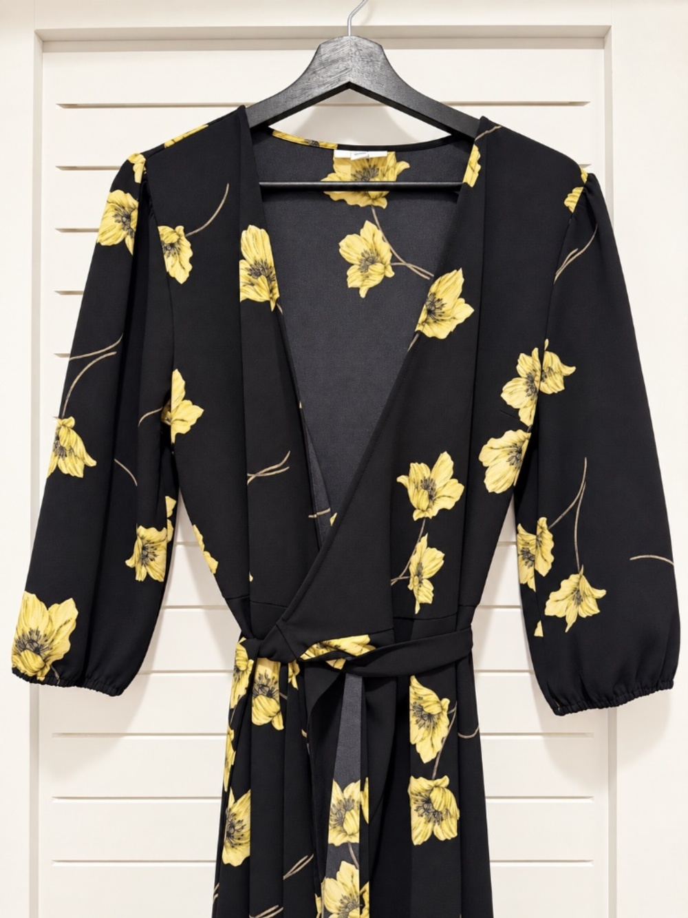 Black Yellow Floral Wrap Maxi Dress Size L